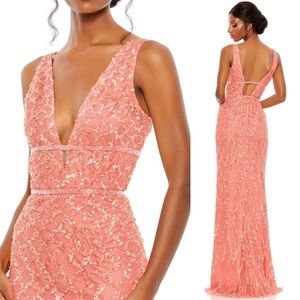 Mac Duggal #5669 Sequined Plunge Neck Sleeveless Column Dress 4